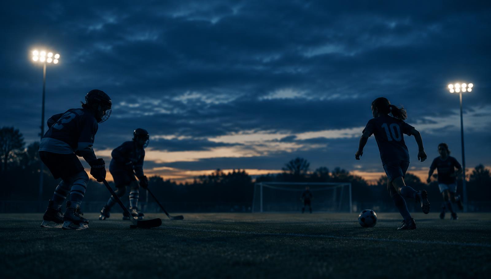 Youth athletes under stadium lights